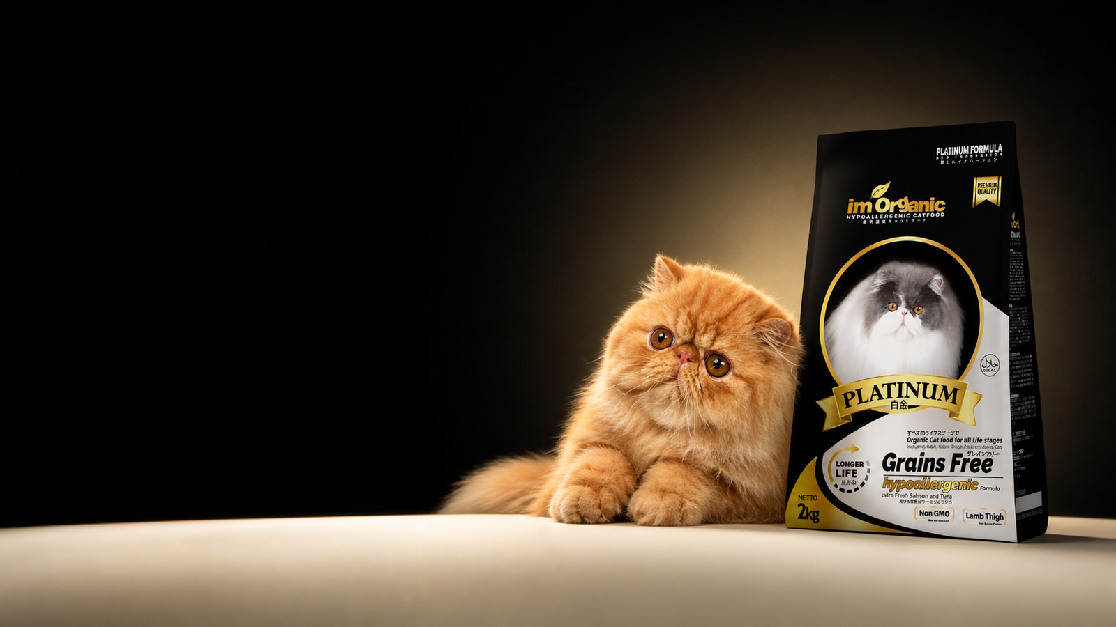 Kucing Persia oranye bersama IM Organic Platinum 2 kg